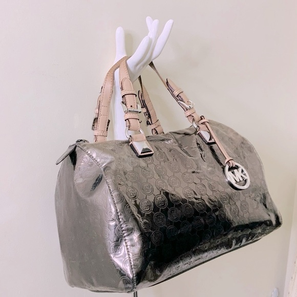 Michael Kors Metallic Medium Grayson Monogram Satchel - Picture 9 of 14